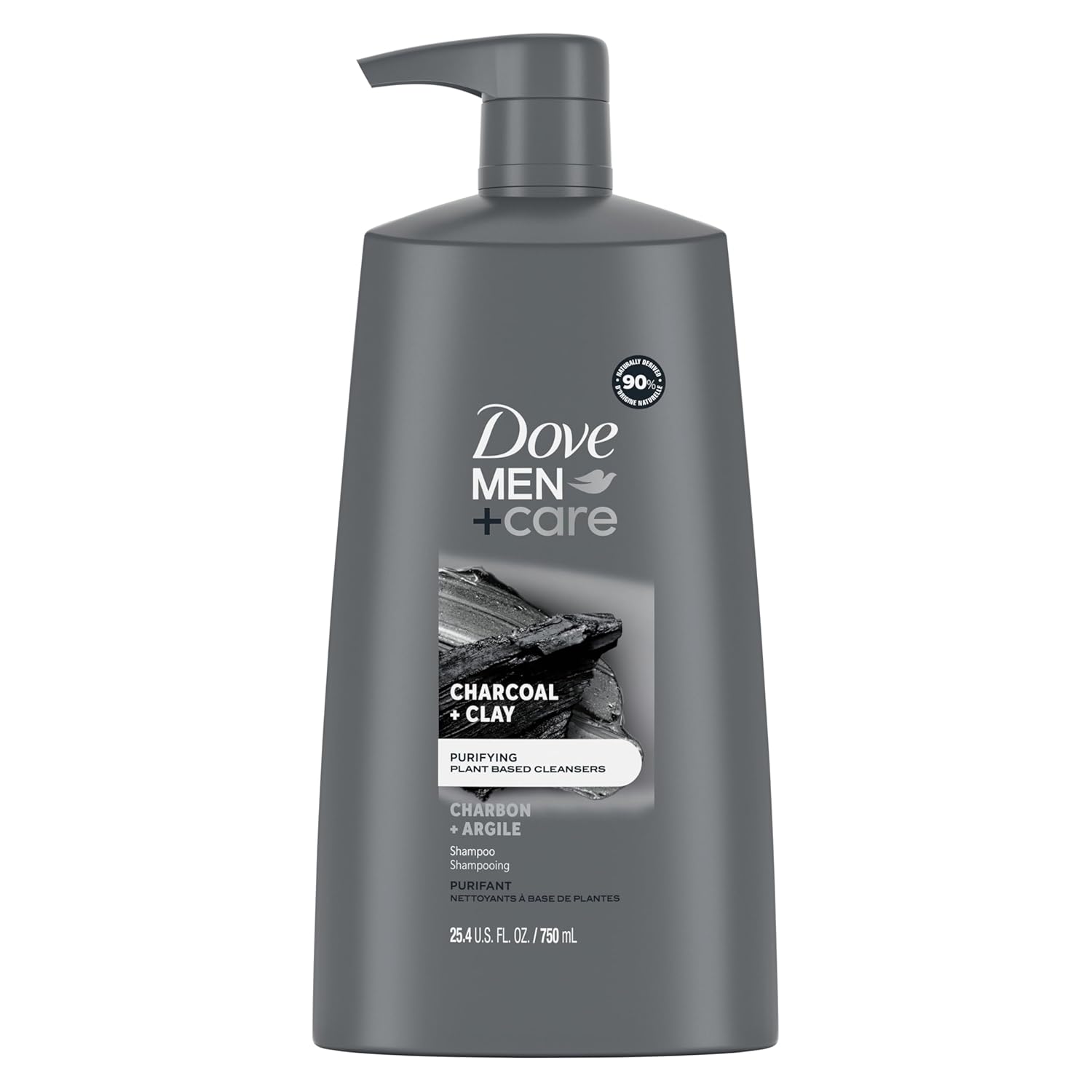 Dove Men+Care Men Shampoo For Healthy-Looking Hair Charcoal + Clay Naturally Derived Plant Based Cleansers 25.4 oz