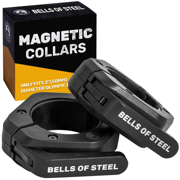 Magnetic Barbell Collars [Bells of Steel] Premium Weight Bar Clamps, Quick Release Barbell Clips, Olympic Barbell Clamps, Rubberized Gym Clips for Weightlifting Bar, Pair, Orange