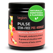 LEGION Pulse Pre Workout Supplement - All Natural Nitric Oxide Preworkout Drink to Boost Energy, Creatine Free, Naturally Sweetened, Beta Alanine, Citrulline, Alpha GPC (Caffeine Free Blue Razz)