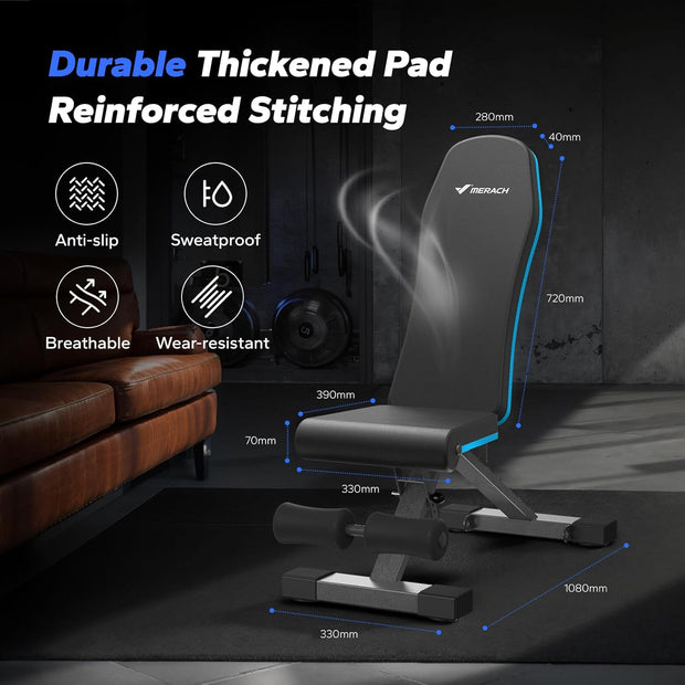 MERACH Weight Bench, Foldable Weight Benches for Home Gym with 990 LBS, Adjustable Weight Bench with 72 Training Angles, Incline Bench Press for Full Body
