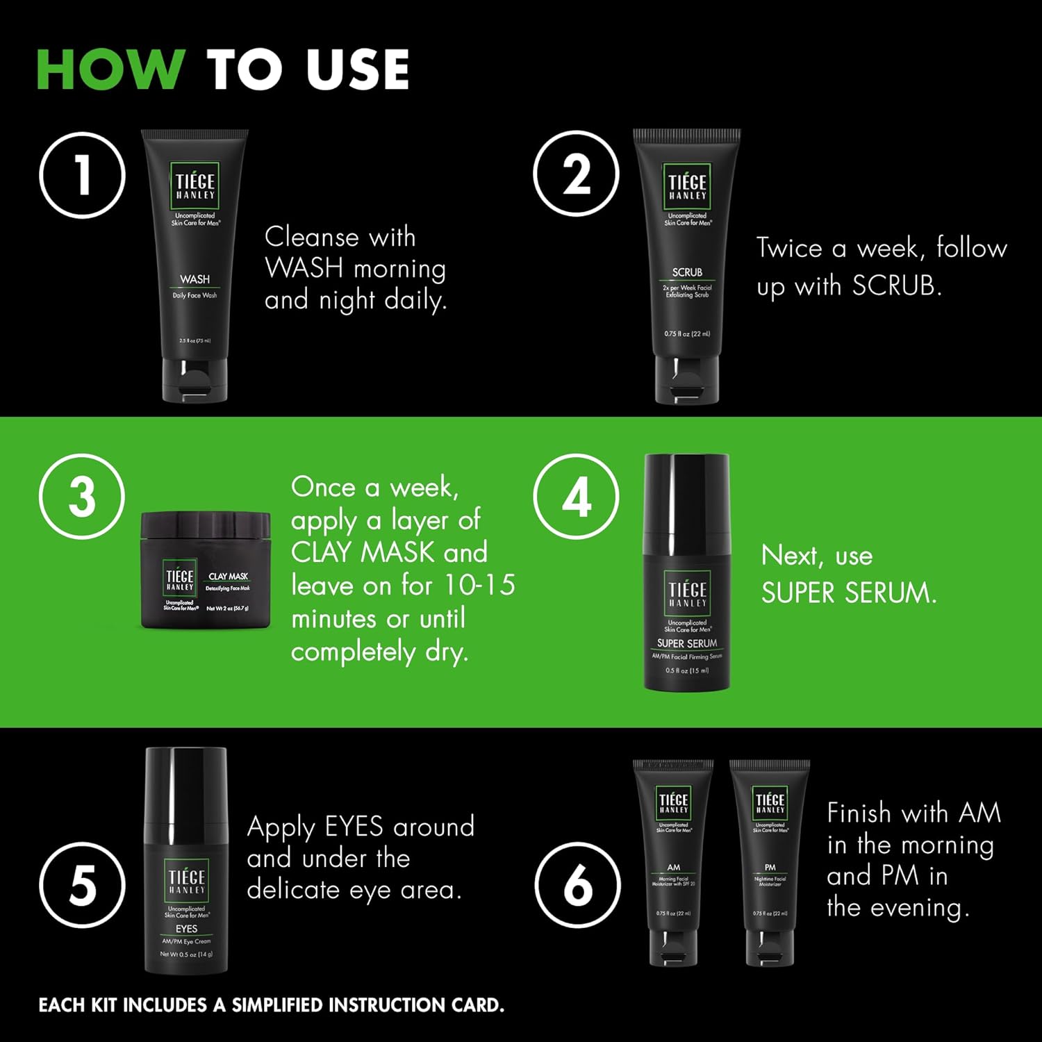 Tiege Hanley Men’s Skin Care Set, Revitalization Routine (System Level 4) – Face Wash, Scrub, Moisturizer, Eye Cream, Serum & Clay Mask for Tired, Dull Skin & Rejuvenation