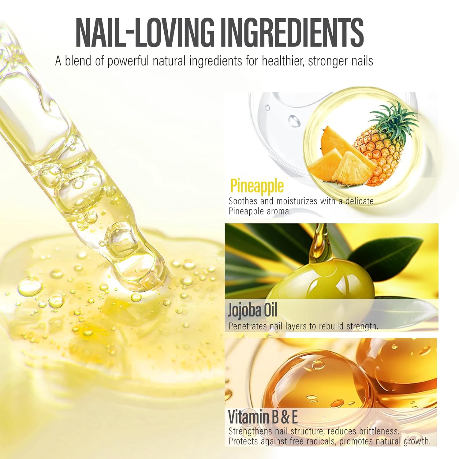 CHUCHU Nail Growth and Strengthener Oil for Cuticle - Pineapple Scent Cuticle Oil Repair Moisturizing Treatment - Natural Jojoba Vitamin B & E Nail Oil for Dry Cracked Nails