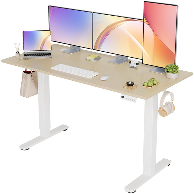 Seang Electric Standing Desk Adjustable Height, 40 x 24 Inch Sit Stand Desk with T-Shaped Frame, 3 Memory Presets & Cable Management for Home Office Computer Workstation, Black Frame/Black Top