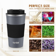 KETIEE Travel Coffee Mug Spill Proof 12oz, Insulated Reusable Coffee Cups with Seal Lid, Vacuum Stainless Steel Travel Mug to Go Car Tumbler for Hot/Ice Drinks (Grey)