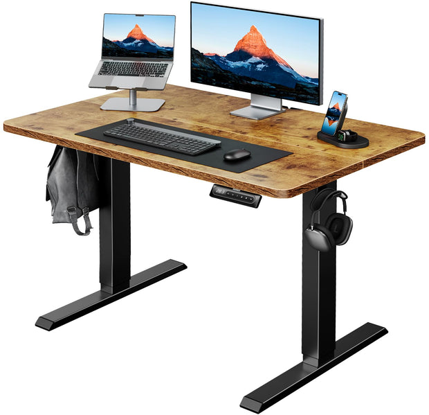 HUANUO 48" x 24" Electric Standing Desk Adjustable Height, 4 Memory Height Settings, Headphone Hook, Cable Manager, Sit Stand Up Desk for Home Office & Computer Workstation, Black