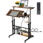 Hadulcet Stand Up/Adjustable Mobile Standing Laptop Desk - Rolling Computer Cart with Wheels & Charging Station, TV Tray, Small Drawing Desk