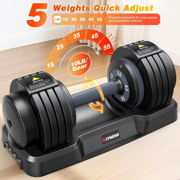 XDDIAS Adjustable Dumbbell Set of 2-25LB/55LB Set-1Sec Adjustable Dumbbell Weights-5 in 1 Free Weights Dumbbells Set with Effortless Tray/No-Slip Handle-Compact Size for Women/Men at Home Gym