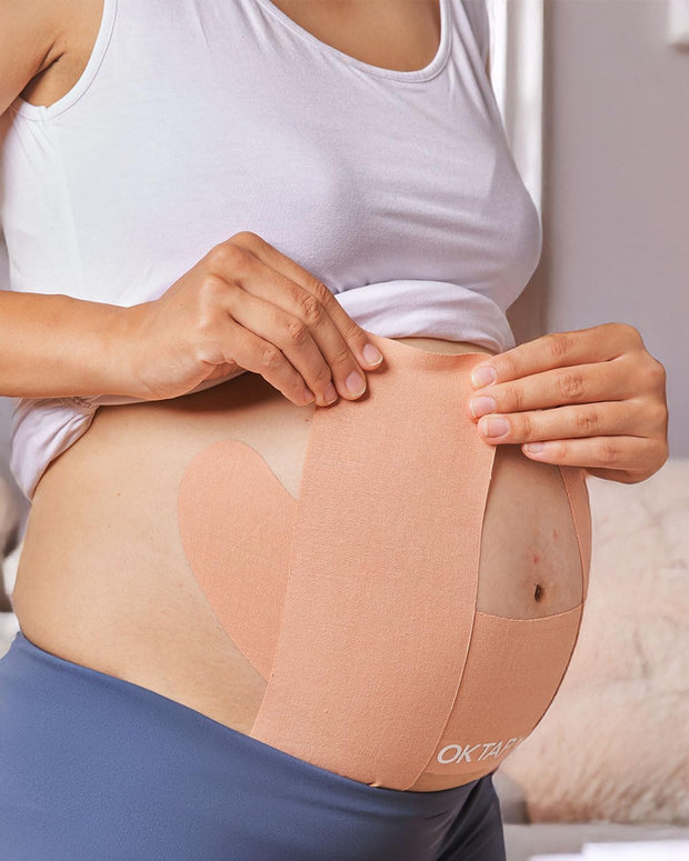 OK TAPE Pregnancy Belly Band Tape, for Belly Pain, Back Pain Relief, Swelling Relief, Non-irritant Physical Belly Support Tape for Pregnant Women, Precut 12 Strips, 4 Sets - Week 27 onwards