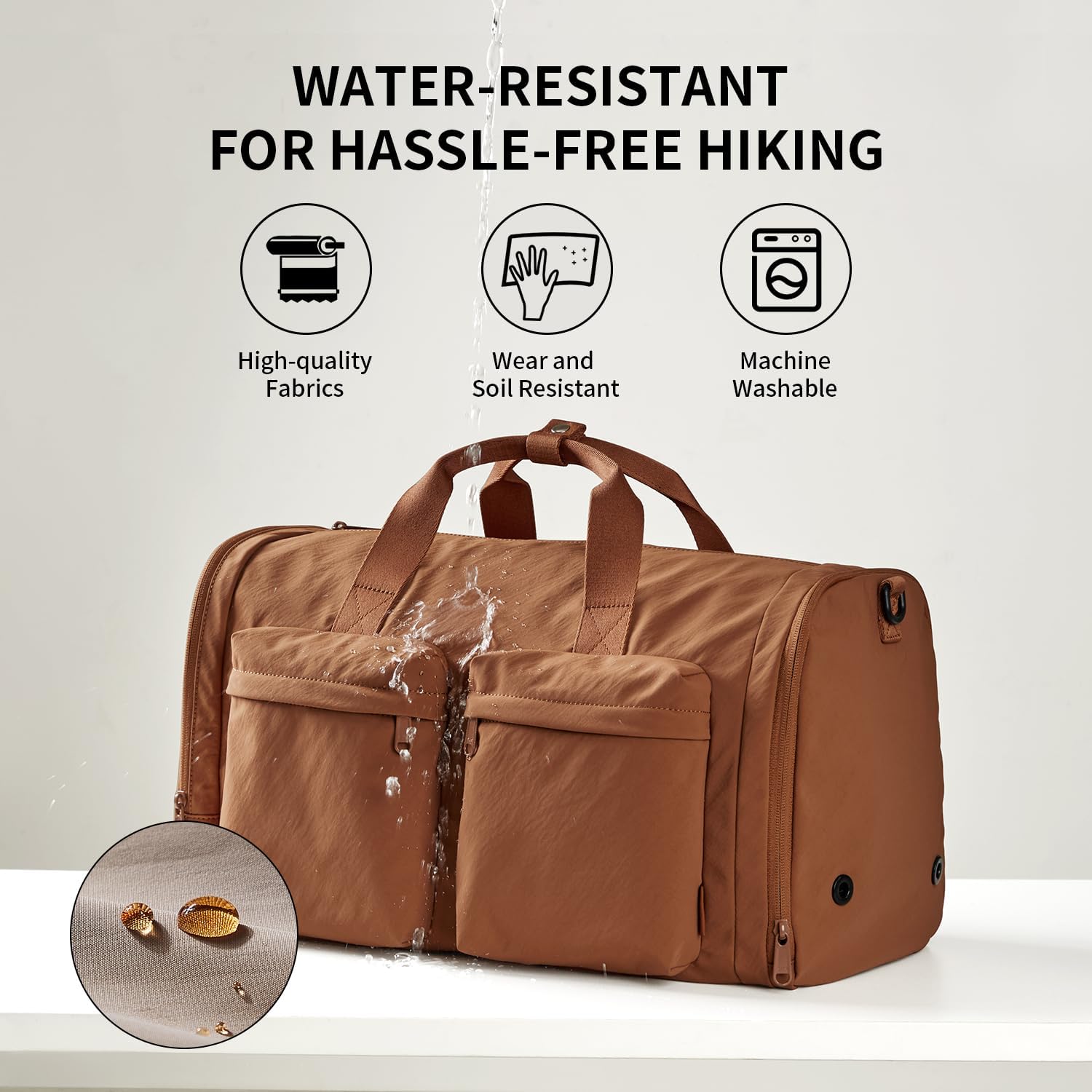 Aji Gym Bag for Women Men with Shoes Compartment, 3 in 1 Carry on Travel Duffel Bags with Trolley Sleeve, Lightweight&Water Resistant Gym Duffel Bag for Travel, Sports, Fitness & Workout(Warm Brown)