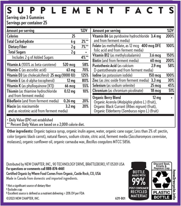 New Chapter Women’s Multivitamin Gummies - 66% Less Sugar, Women’s Gummy Vitamins with Vitamin C, D3 & Zinc, Non-GMO, Gluten Free, Berry-Citrus, 75ct