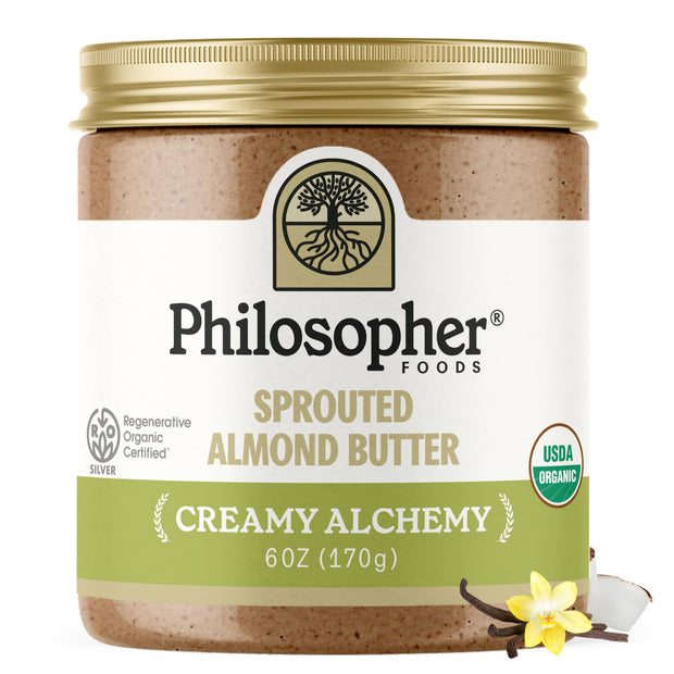 Philosopher Foods - Naked Creamy Organic Sprouted Almond Butter - 16 oz - Stone Ground Regenerative Organic Creamy Almond Nut Butter No Sugar Added