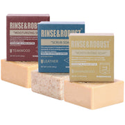 Rinse & Robust Mens Natural Bar Soap 6Pcs Handmade Cleansing Soap Bar Set Moisturizing&Exfoliating Scrub Soap Gifts for Men 6 Different Scents 3.5 oz of 6 Bars