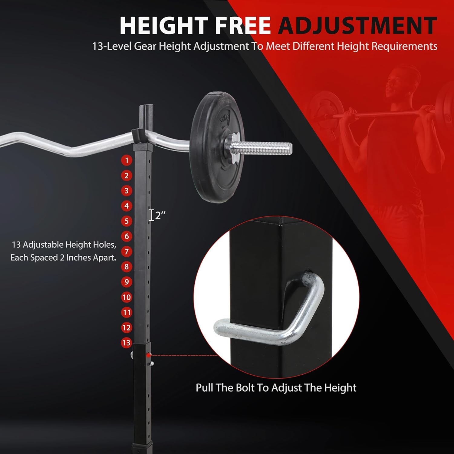 F2C Max Load 550Lbs Pair of Adjustable 41"-66" Rack Sturdy Steel Squat Barbell Free Bench Press Stands GYM/Home Gym Portable Dumbbell Racks Stands