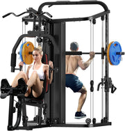 SunHome Multifunction Home Gym System Workout Station,Smith Machine with 138LB Weight Stack, Leg Press, LAT Station for Full Body Training