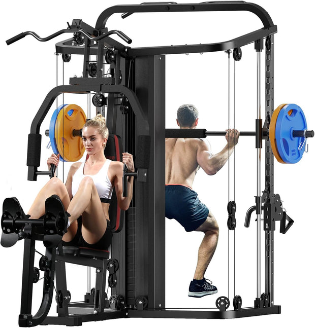 SunHome Multifunction Home Gym System Workout Station,Smith Machine with 138LB Weight Stack, Leg Press, LAT Station for Full Body Training