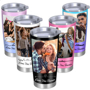Personalized Tumblers with Pictures Lids and Straws 20 oz Custom Photo Stainless Steel Coffee Tumbler with Name Text Coffee Mug Cup Gifts for Christmas Anniversary Birthday for Dad Mom Friend