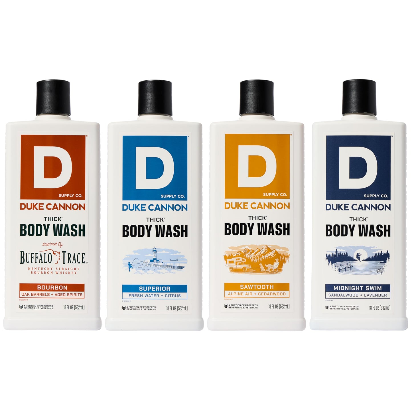 Duke Cannon Supply Co. THICK High-Viscosity Body Wash for Men THICK IN A BOX Variety 4 Pack - Premium Ingredients, Plant-Based Thickeners, Superior Lather, Natural Exfoliate, 17.5 Fl Oz (4 Pack)
