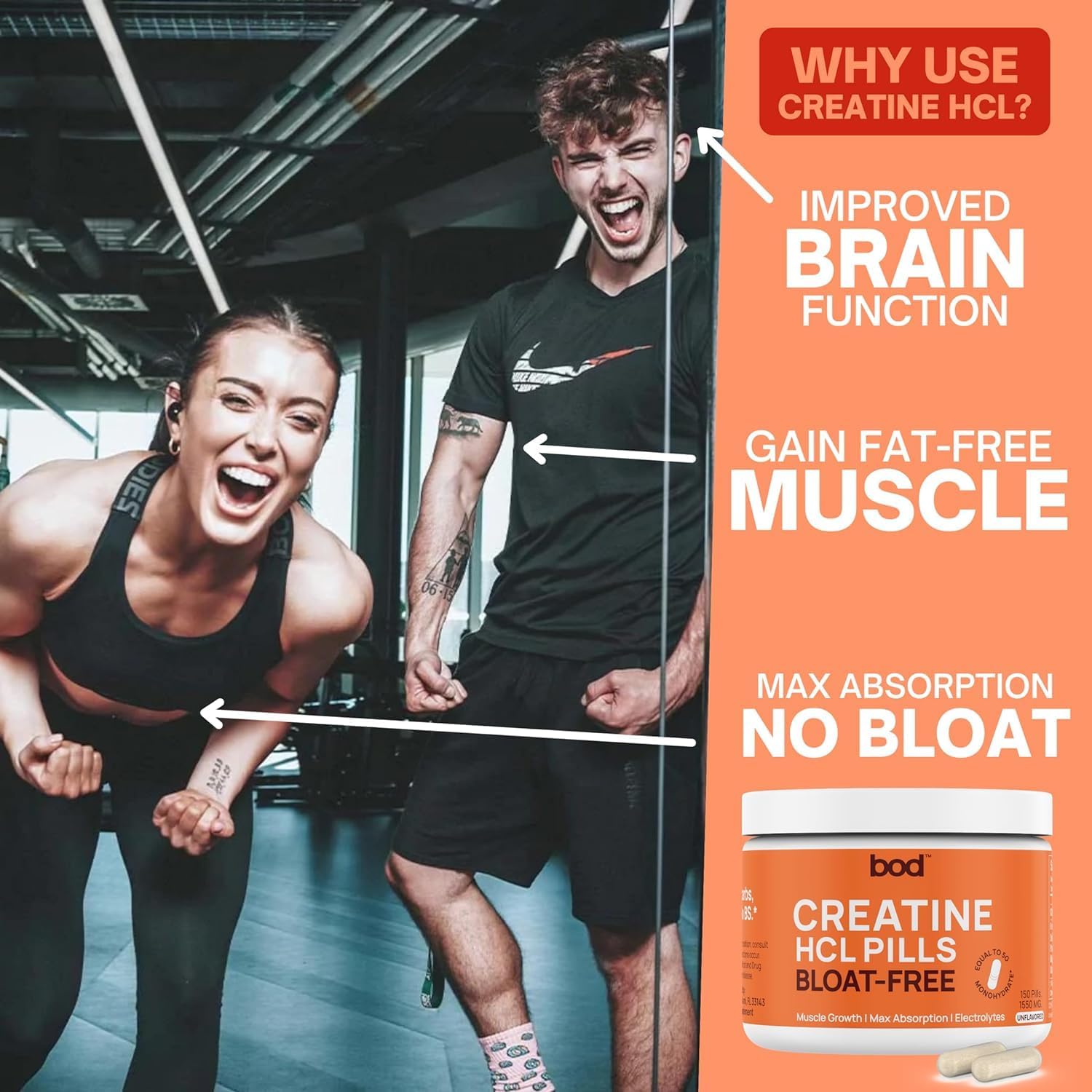 Creatine HCL Pills - Muscle Growth, Endurance, No Bloat, No Load, Not Flavored | Monohydrate Micronized Alternative, Creatine for Women and Men, Vegan, Creatina HCL, 150 Capsules