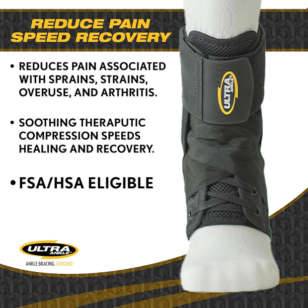 Ultra 360 Lace-Up Ankle Brace Featuring Adjustable Support with Figure-8 Straps to Reduce Ankle Pain and Speed Recovery. Orthopedic Grade Construction for Everyday Wear and Durability for Sports.