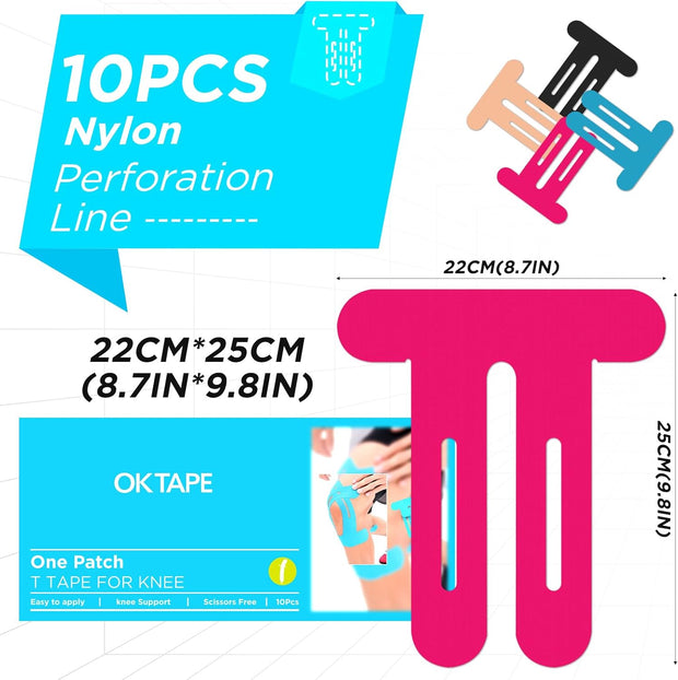 OK TAPE Nylon Kinesiology Tape for Knee, 10 Pcs Stretchable on Four Sides Precut Strips, Athletic Tape for Knee Support & Stability,Breathable and Hypoallergenic, Beige