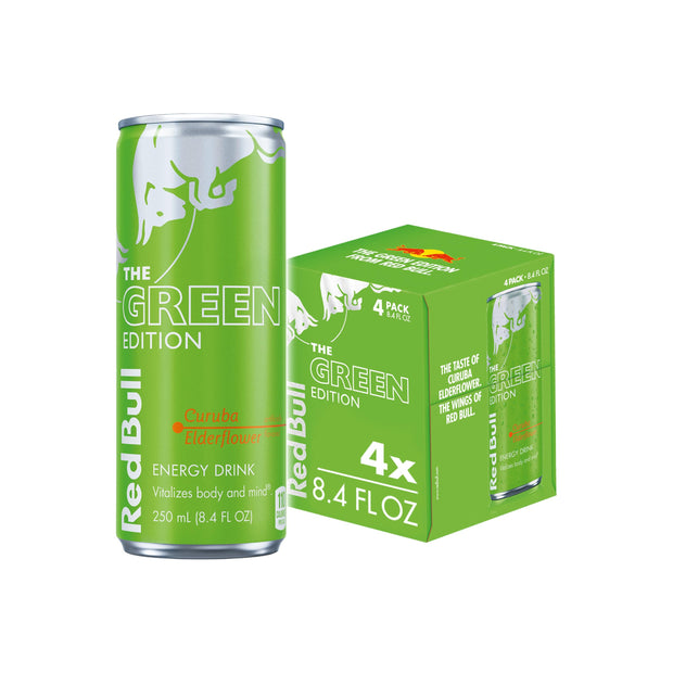 Red Bull Green Edition Energy Drink, Curuba Elderflower, with 80mg Caffeine plus Taurine & B Vitamins, 8.4 Fl Oz, 6 Packs of 4 Cans (Pack of 24)