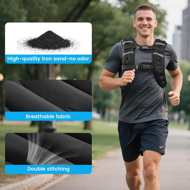 Weighted Vest for Woman Men, 6lb/8lb/12lb/16lb/20lb/30lb Weight Vest with Reflective Stripe, Weight Vests Adjustable for Walking, Weight Loss, Training, Running
