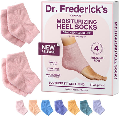 Dr. Frederick's Original Moisturizing Fuzzy Heel Socks - 2 Pairs - Cozy Gel-Lined Sleep Socks for Women & Men - Soothes Dry, Cracked Feet - Heel Repair - Relaxing Rose