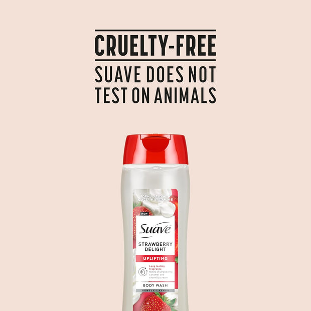 Suave Strawberry Delight Uplifting Body Wash, Formulated with Glycerin and Vitamin E for Hydrating and Gently Cleansing Skin, 18 oz, 6 Pack