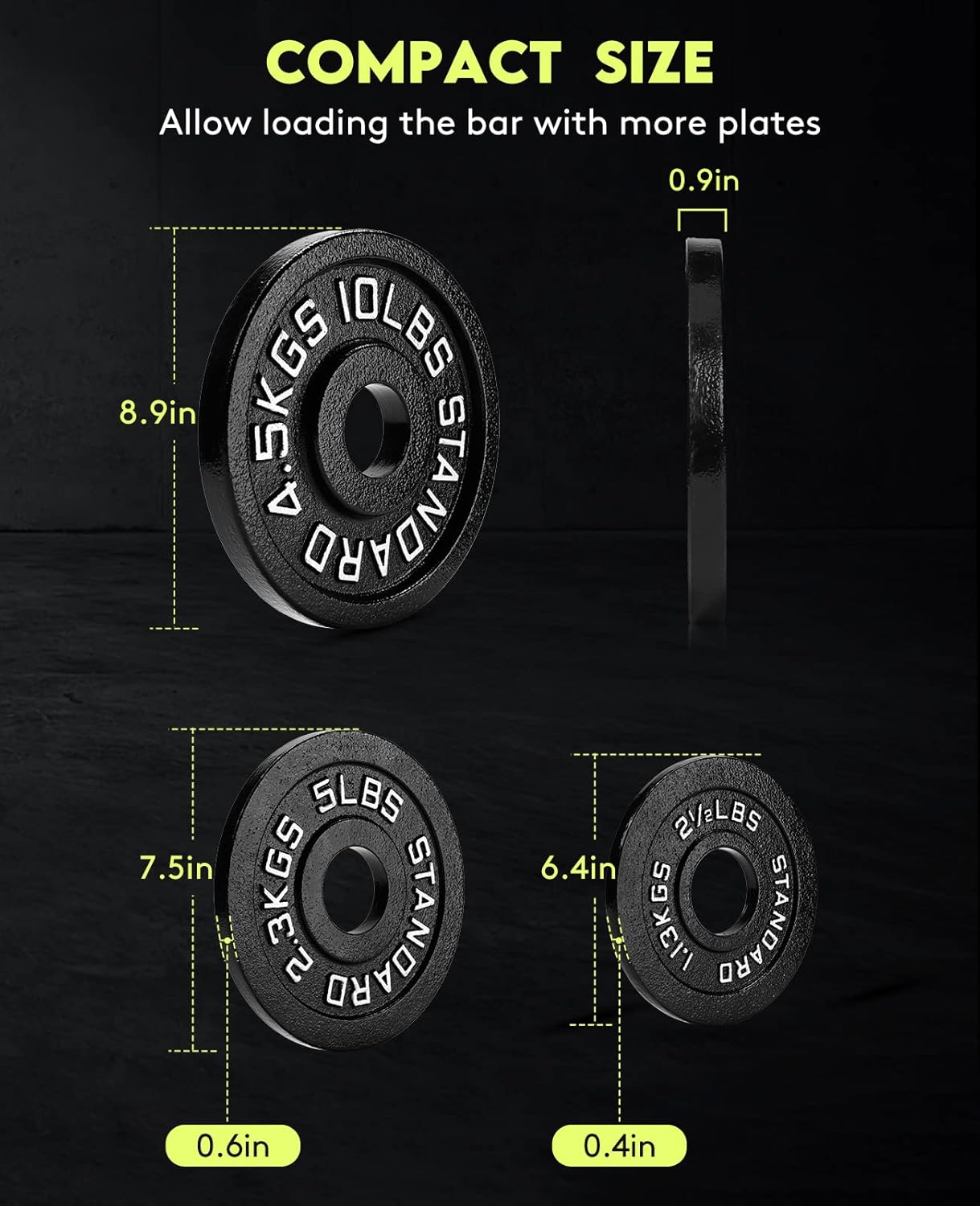 Cast Iron 2-Inch Olympic Weight Plates Set for Strength Training, Barbell Free Weight Plate Set for Weightlifting in Home Gym, Multiple Sizes From 2.5LB to 40LB