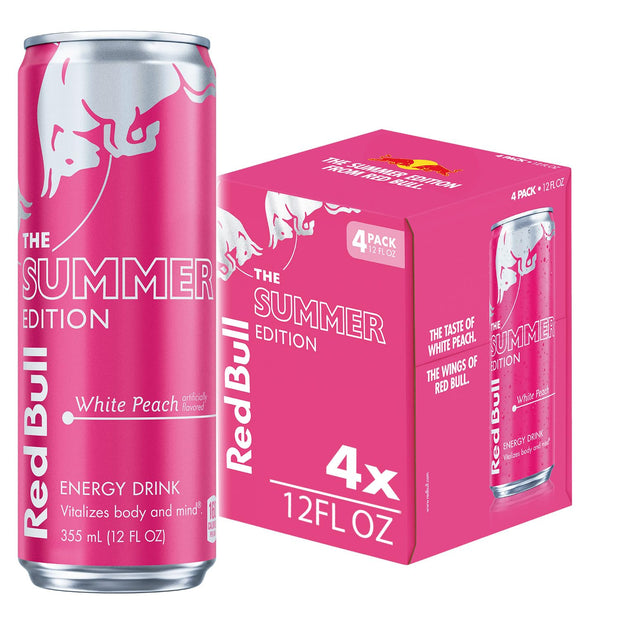 Red Bull Summer Edition Energy Drink, White Peach, 12 fl. oz., Case of 24 cans, with 114mg Caffeine, Taurine & B Vitamins