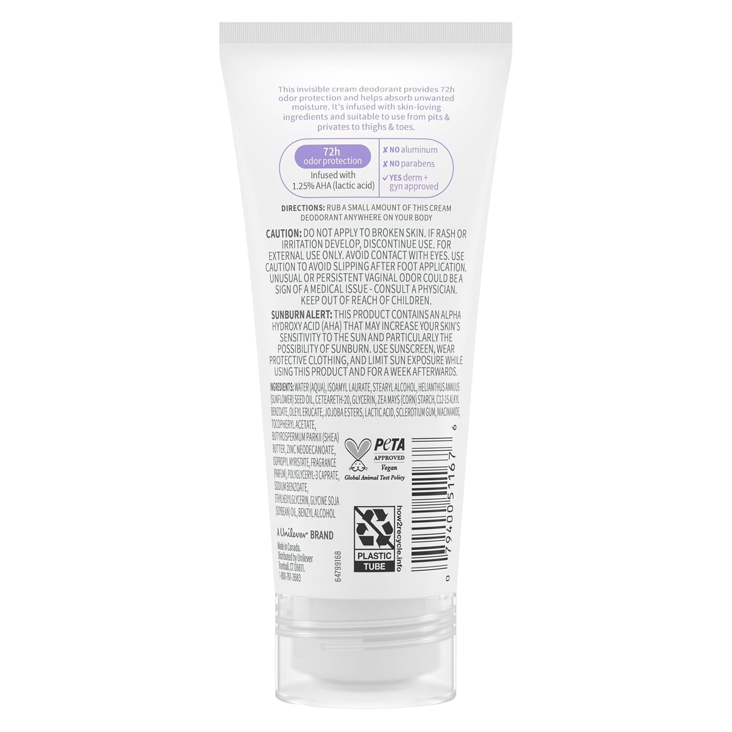 Dove Whole Body Deo Aluminum Free pH Balancing Cream Deodorant Coconut & Vanilla for 72h Odor Control 2.5 oz