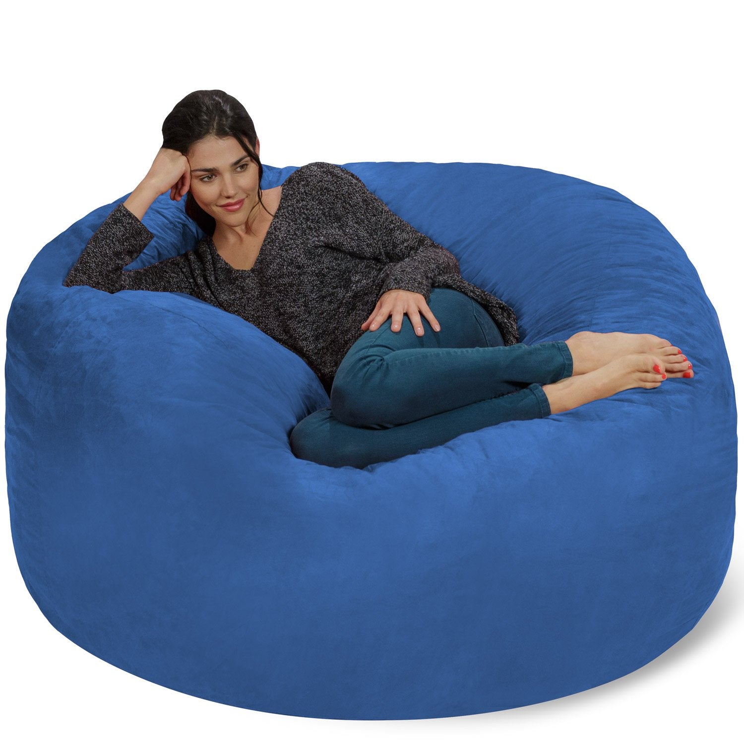 Chill Sack Bean Bag Chair - 5' Giant Memory Foam Lounge Chair with Soft Microfiber Cover – Cozy Furniture for Living Room, Dorm, & Kids' Rooms – Comfortable 5 Ft, Microsuede Lounge Sofa, Orange