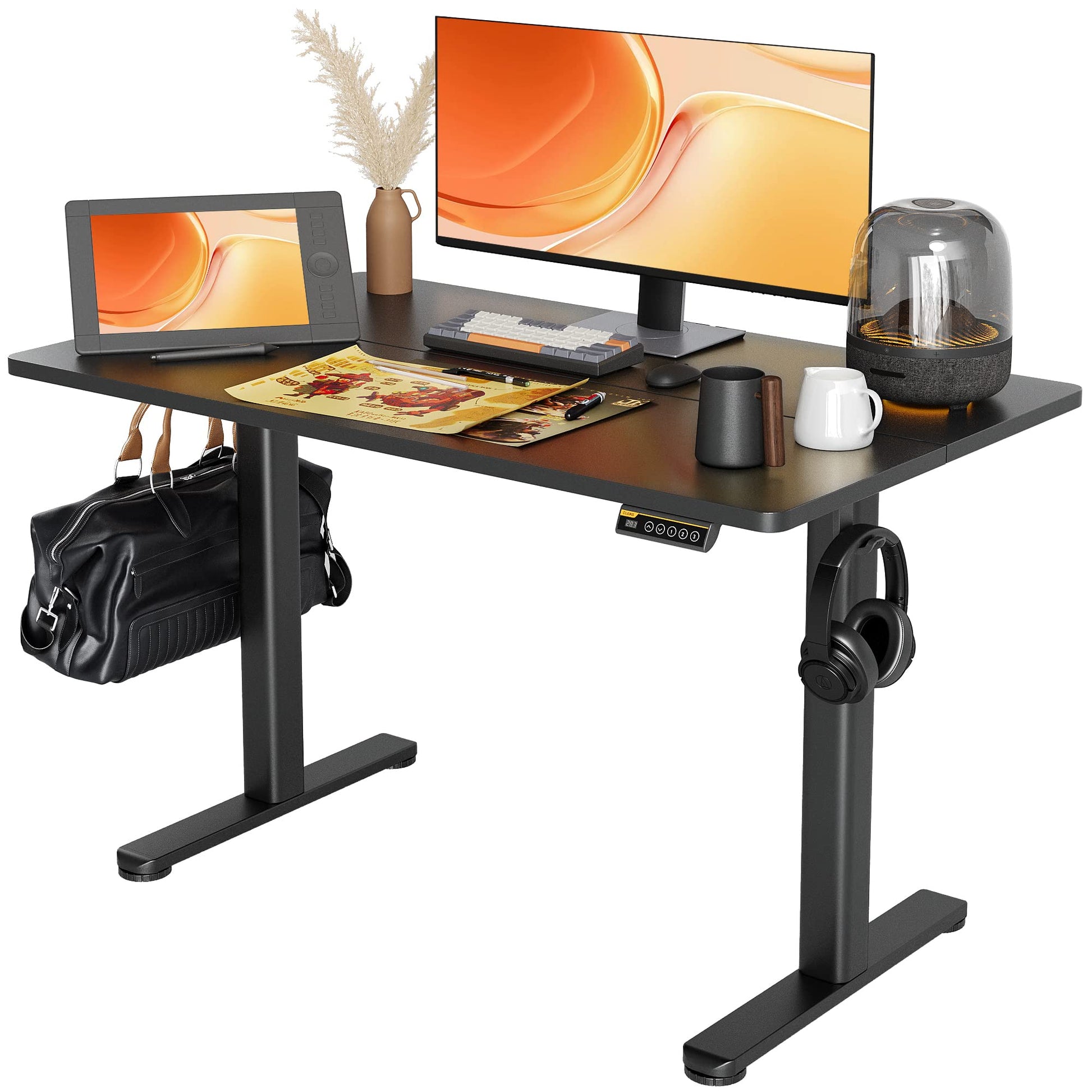 Claiks Electric Standing Desk, Adjustable Height Stand up Desk, 24x48 Inches Sit Stand Home Office Desk with Splice Board, Black Frame/Rustic Brown Top