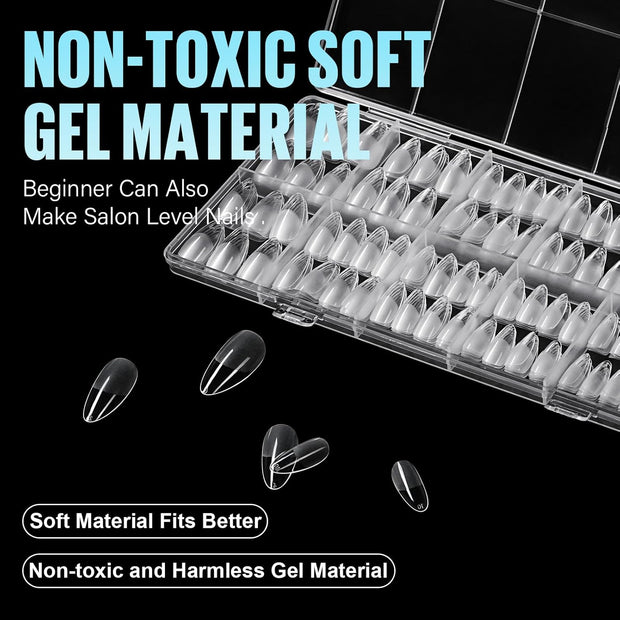 TOMICCA Medium Almond Nail Tips, 504Pcs Acrylic, 12 Sizes Half Matte Soft Gel, Nail Extension for Beginner and Professional