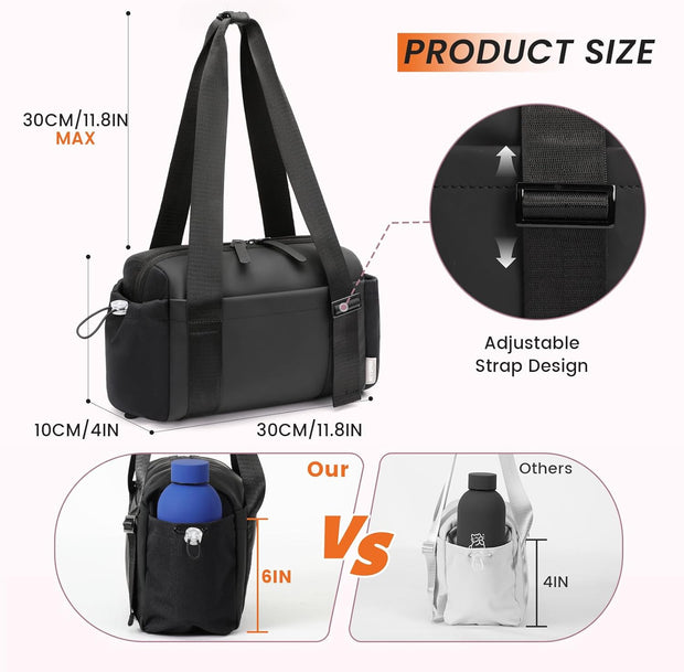 SKYSPER Small Gym Bag for Women - Mini Duffle Bag with Wet Compartment, Lightweight Waterproof Gym Tote Bag for Dance, Travel, Cute & Compact Workout Bag for Girl (Black)