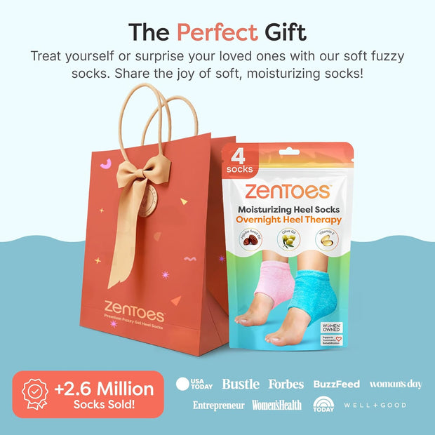 ZenToes Moisturizing Fuzzy Sleep Socks with Vitamin E, Olive Oil and Jojoba Seed Oil to Soften and Hydrate Dry Cracked Heels (Regular, Blue and Pink)
