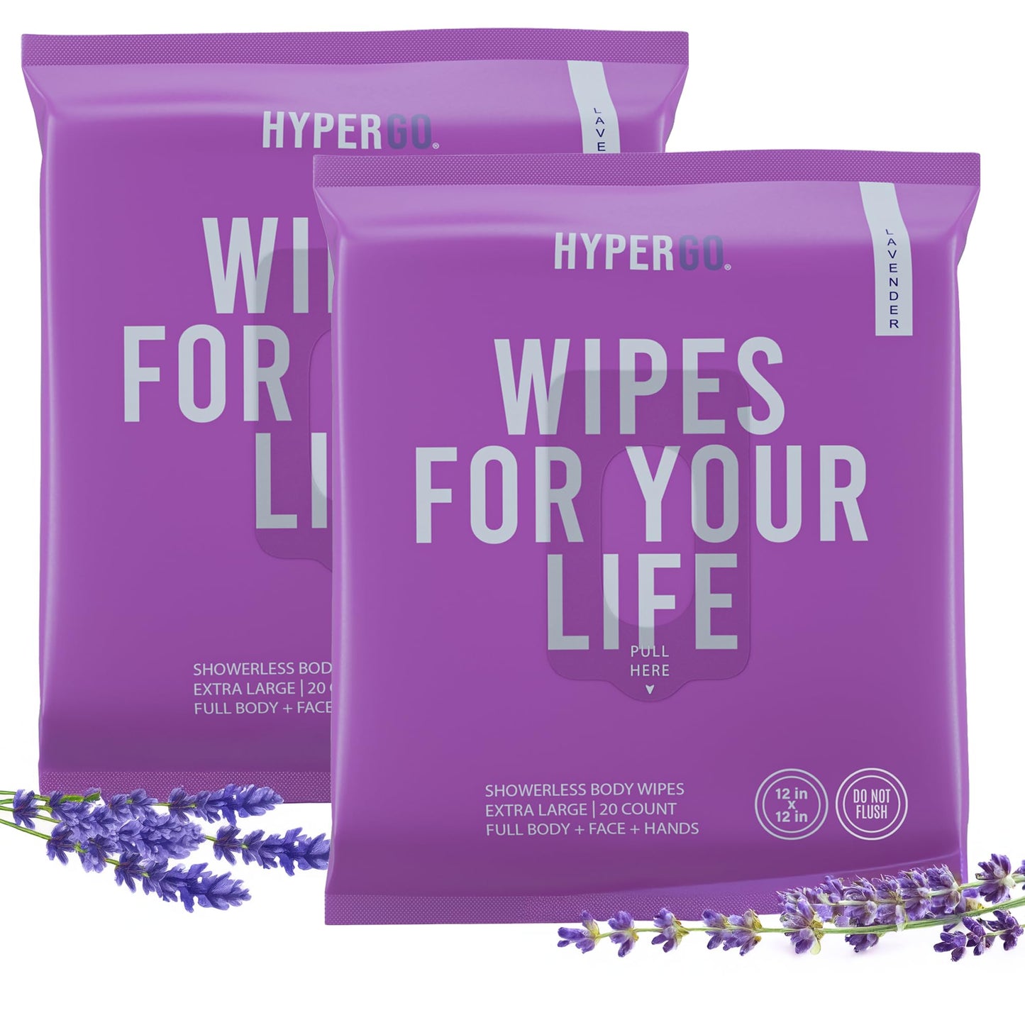 HyperGo XL Body Wipes for Women & Men – 12" x12" Rinse-Free Full Body Cleansing Wipes 20 Count Pack - Mint | Biodegradable, Hypoallergenic, Aloe-Infused | Gym, Festival, Camping Essentials