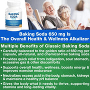 Natural Baking Soda Capsules - 650mg Baking Soda Tablets for Kidney & Stomach Acid - Sodium Bicarbonate Pills, Bicarbonate of Soda, Bicarbonato de Sodio para Tomar, Sodium Bicarbonate 650 mg Tablets