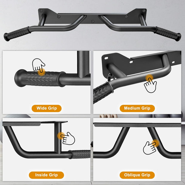 Kipika Pull Up Bar for Doorway Wall Mounted Multi-Grip Strength Bar with Resistance Band Hooks | Heavy-Duty Multifunctional Chin Up Bar for Home Gym Workout | 39-Inch Wide 600 Lbs Capacity