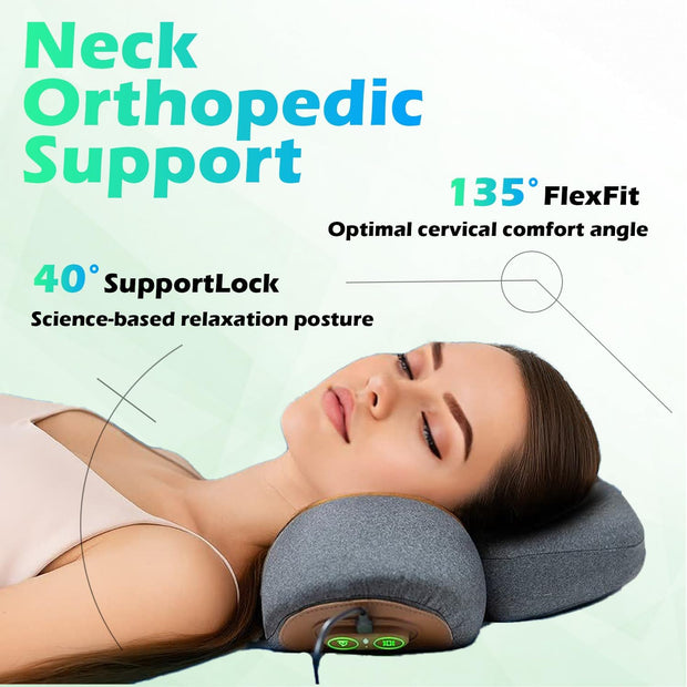 Non-Rechargeable (Plug-in Model) 3-in-1 Neck Vibrating Massager Pillow with Heat & Traction, Cervical Pillow Traction Massager for Neck Hump,Light Grey