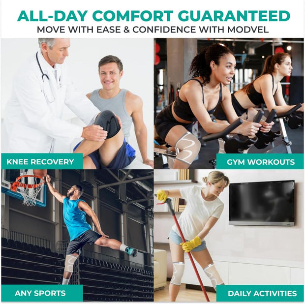 Modvel Compression Knee Brace for Women & Men, 2-Pack Knee Brace for Running Knee Pain, Knee Support Compression Sleeve, Workout Sports Knee Braces for Meniscus Tear, ACL & Arthritis Pain Relief