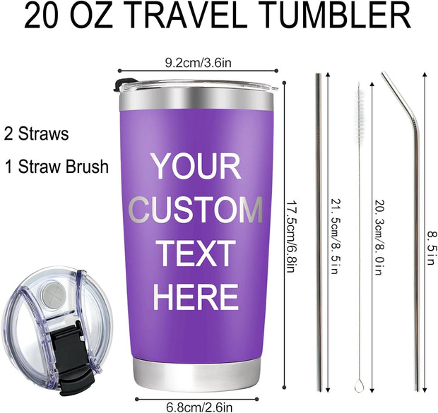 Personalized Tumbler with Engraved Name - Custom Coffee Tumblers with Lids and Straws, Made in USA 20 Oz Stainless Steel Travel Tumbler Personalized Gift for Birthday Christmas for Men Women Kids