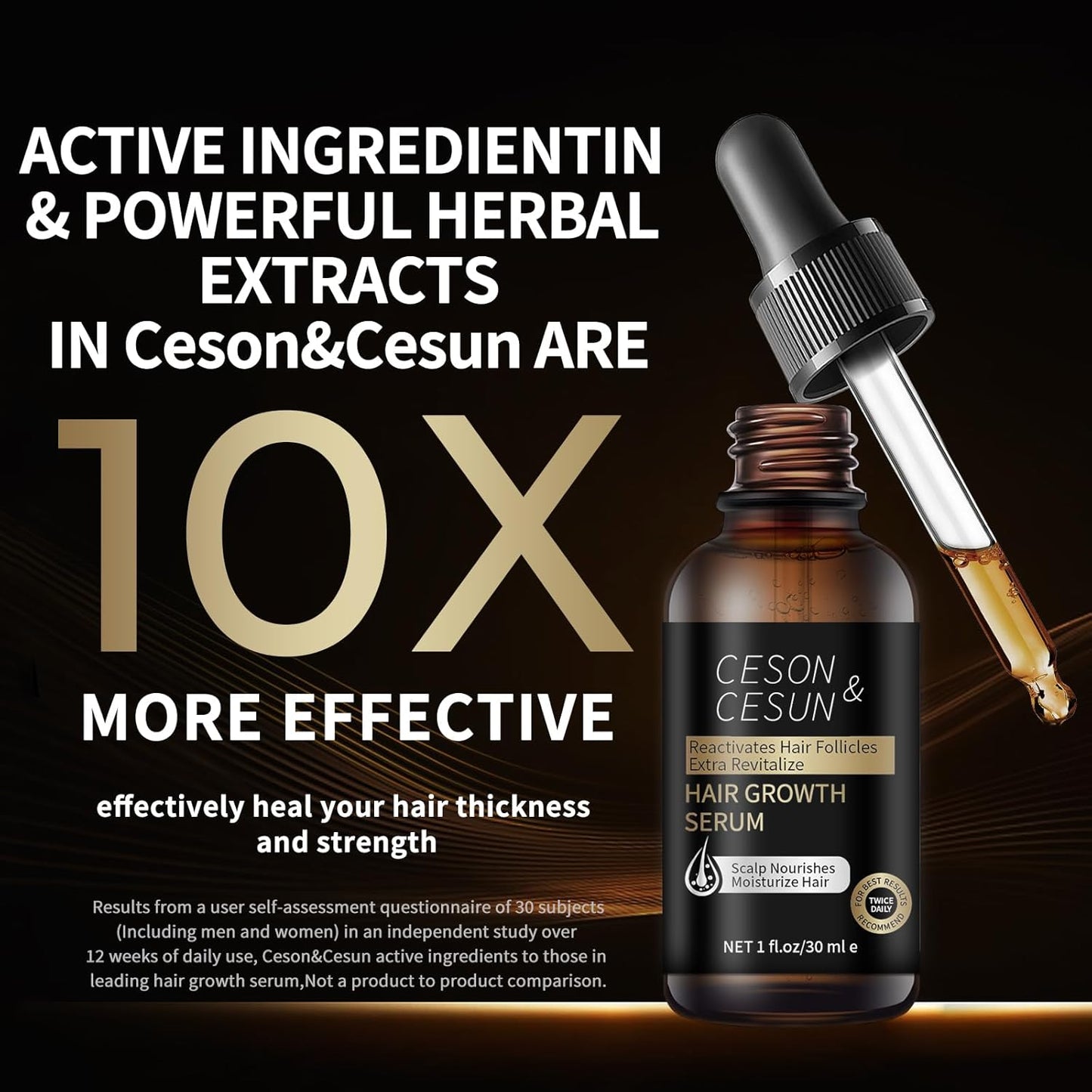 Ceson&Cesun Hair Growth Serum/Scalp Oil, With Biotin & Rosemary Castor Oil, Hair Thickening Serum For Hair loss, Water-Based, Nourishes The Scalp, Natural Hair Regrowth & Dry Damaged Hair Treatment