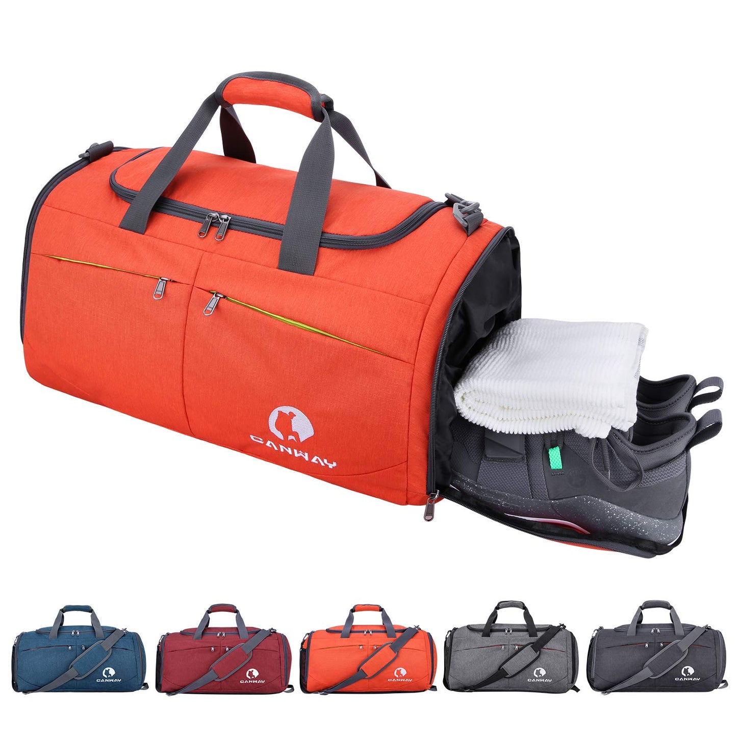 Canway Sports Gym Bag, Travel Duffel bag with Wet Pocket & Shoes Compartment for men women, 45L, Lightweight