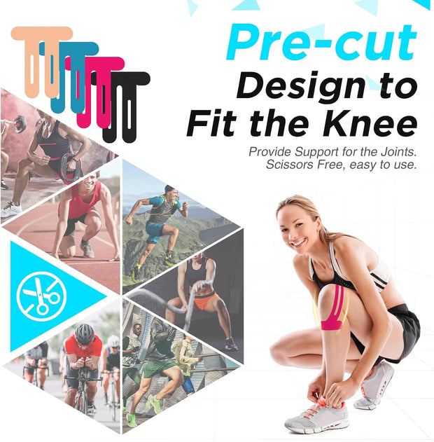 OK TAPE Nylon Kinesiology Tape for Knee, 10 Pcs Stretchable on Four Sides Precut Strips, Athletic Tape for Knee Support & Stability,Breathable and Hypoallergenic, Beige