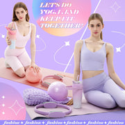 Poen 7 Pcs Pilates Essentials Kit for Women Home Workout Pilates Equipment Ring and Ball Set with 11.81 Inch Circle 9.84 Inch Yoga Ball Resistance Bands Cup Bag Socks for Beginners