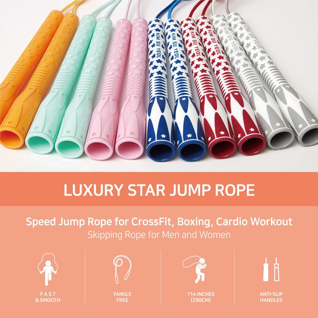 Skipping Jump Rope for Fitness Workout - Light Weight, Adjustable, Tangle Free, Excellent line control for Cardio Boxing, CrossFit, Training Exercise All Ages and Gender ( Special Luxury, KA-220, Made in Korea)