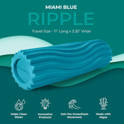 Oceanfoam Ripple Travel Foam Roller (11" x 3.35") Firm Mini Foam Roller for Physical Therapy, Deep Tissue Massage, Back Pain - High Density, Ergonomic Wave Textured - Yoga, Exercise (Black Marbled)