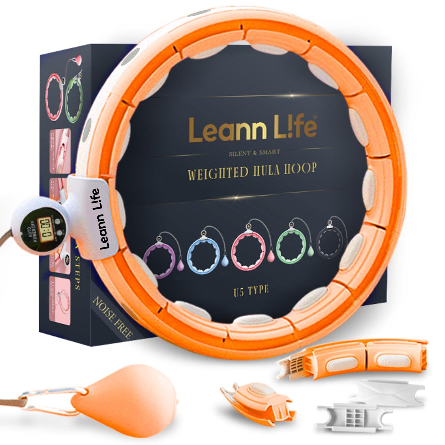 U5-16 Knots Waist 28”- 46”, Silent Smart Weighted Hula Hoop for Adults Weight Loss, Infinity Hoop Plus Size, Home Outdoors Fitness Exercise, Abdominal Toner