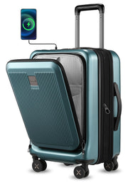LUGGEX Carry on Luggage 22x14x9 Airline Approved, PC Hard Shell Suitcase with Front Pocket, Expandable Luggage with USB Port (Blue, 20 Inch, 37L)